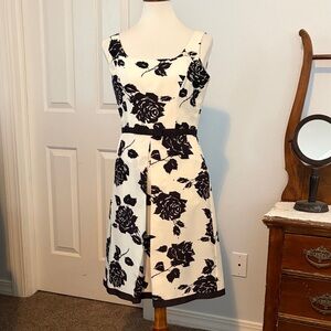 Ann Taylor Black and White Rose Midi Dress